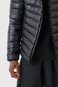 Men's Black Stand Puffer Jacket Windproof Cotton Filled Casual Winter Coat Regular Fit <b>Covered</b> <b>Button</b> Closure Solid Color High - Product Image 4