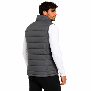 Chaleco Acolchado Ligero Sin Mangas para Hombre, Chaqueta de Invierno con Cuello Redondo, Cierre de Cremallera, Diseño Casual a Rayas, Poliéster/Algodón, Antiencogimiento, Calentador Corporal - Product Image 3