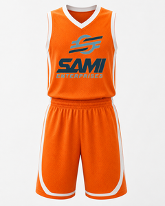 Basketball Uniform Set <b>Orange</b> Mesh Sublimated Jersey Shorts Unisex Adult Athletic Wear - Product Image 1