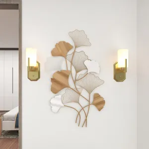Grande Décoration Murale en Métal Feuille de Ginkgo de 40 Pouces Or Blanc Sculpture Botanique 3D Élégante Décoration Florale pour Salon Chambre - Product Image 1