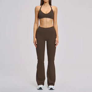 Ensemble 2 pièces pour femme : Leggings taille haute asymétriques (épaule dénudée) en Spandex/Nylon respirant, antibactérien et sans couture, idéal pour le yoga - Product Image 2
