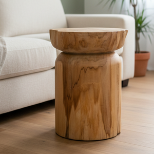 ARTERRA Premium Handmade Rustic Teak Natural Cylinder Stool-Handcrafted Solid Wood Living Room Furniture for Apartment & Villa - Product Image 3