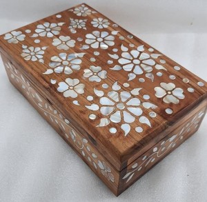 Decorative Eco-Friendly Oriental Wooden Storage <b>Box</b> with <b>Floral</b> Pattern and Divided Sections for Jewelry Trinkets Gift Packaging - Product Image 1