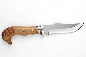 Outil utilitaire d'extérieur à lame fixe artisanal avec manche en bois sculpté en forme de tête d'aigle - Product Image 2