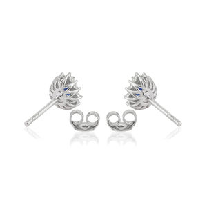 Best Price Hot Selling Products Fine Blue Sapphire & Diamond Solid K14 <b>White</b> Gold Minimal Cluster Stud Earrings Everyday Jewelry - Product Image 6