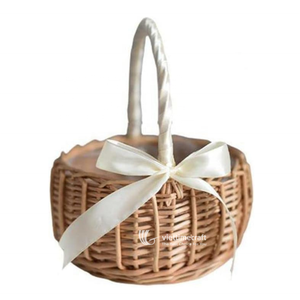 Cesta de Mimbre Pequeña para Pascua con Asa de Listón, Cesta Decorativa de Regalo con Conejito - Product Image 1