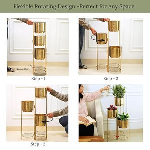 Modern Gold Plated Metal Flower Stand With Three Tiered <b>Planters</b> For Indoor Green Plants Home Decor - Product Image 3