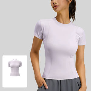 Camiseta Deportiva OEM 2026 Color Amarillo Pastel para Mujer, Suave y Elástica, Ajustada, Cuello Redondo, Manga Corta, Ropa Deportiva - Product Image 6