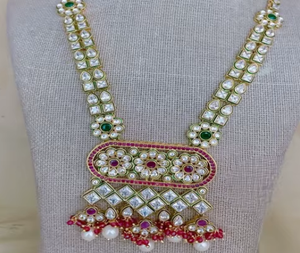 Atractivo diseño de piedra de alta calidad, conjunto de collar Kundan chapado en oro, pendientes para mujer, joyería de diseñador para ropa de boda - Product Image 3