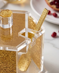 Elegant Modern Judaica Honey Dish Lid Spoon Acrylic Hexagon Design Celebrating Rosh Hashanah Sweet Traditions - Product Image 5