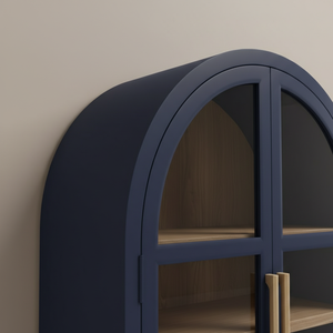 Vitrine rectangulaire en bois de caoutchouc, MDF, placage de chêne, écologique, portes à volets, 4 compartiments, meuble moderne pour salon - Product Image 6