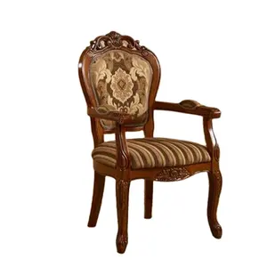 كرسي خشبي فرنسي أنتيكة ملكي لغرفة المعيشة أثاث داخلي مرتفع الظهر كرسي عشاء خشبي منجّد