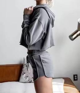 Conjunto de 2 Piezas para Mujer, Sudadera con Capucha y Pantalones Deportivos de Punto, Color Marrón Sólido, Casual, Transpirable, para Todas las Temporadas, Top Corto de Manga Larga y Pantalones Jogger - Product Image 5