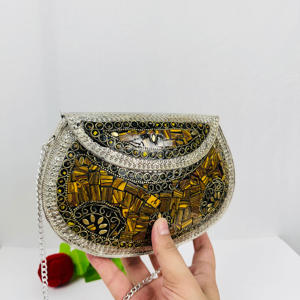 Luxury Modern Antique Polished Handmade Evening Party <b>Purse</b> <b>Yellow</b> Beaded Mosaic Sculpture Clutch Bag Gold-Plated Aluminium - Product Image 5