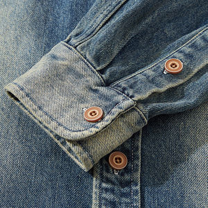 Camisa vaquera de hombre CITY BOY, estilo retro japonés, nueva colección otoño-invierno, gruesa, con agujeros, de alta calidad. - Product Image 5