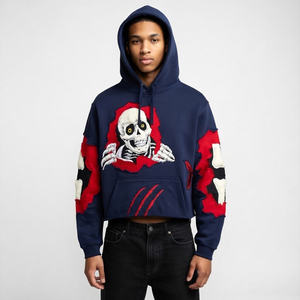 SHY SPORTS Sudadera con Capucha Gráfica al por Mayor, Bordado Personalizado de Garra y Huesos de Esqueleto, Sudadera Unisex con Parches - Product Image 1