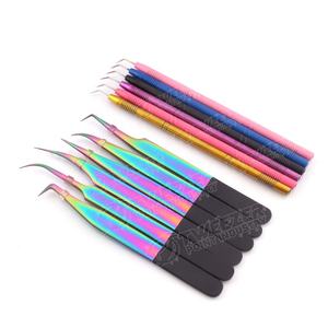 Pince à épiler d'extension de faux cils de couleur deux tons Volume droit incurvé fort en vrac de marque privée en acier inoxydable levage de cils - Product Image 1