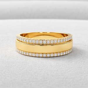 Anillo de compromiso minimalista de media eternidad con diamante natural de corte redondo de 0.30 ct para mujer, banda de oro amarillo macizo de 14K de 2.50 mm - Product Image 1