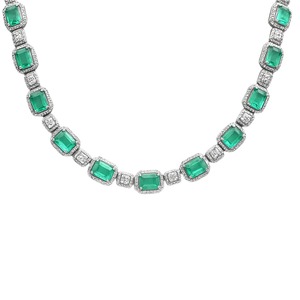 Collar de Tenis de Lujo con Piedra Verde Esmeralda para Mujer, Plata 925 con Baño de Rodio, Corte Esmeralda, Perla de Agua Dulce, Regalo de Boda Elegante - Product Image 2