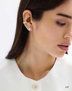 Boucles d'oreilles solitaires à clous en diamant de laboratoire taille émeraude, sertis à griffes, avec fermoir poussoir, en or massif 14k 18k, certifiées IGI, bijoux minimalistes - Product Image 5