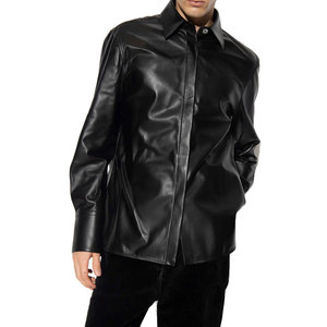 Mens Genuine <b>Leather</b> <b>Shirt</b> Zipper Front Classic Collar Soft Touch Stylish Casual Fashion Outfit for Daily Wear Anti-Wrinkle - Product Image 1