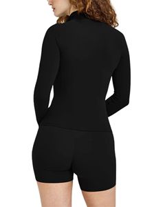 Chaqueta de yoga ligera y transpirable de secado rápido para mujer, con cremallera completa, top corto, orificios para los pulgares, cuello alto, ajuste ceñido, para correr, gimnasio y entrenamiento. - Product Image 2