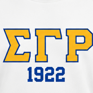 White Women Crew Neck Sweatshirt Greek Letter 1922 Graphic <b>Long</b> Sleeve Pullover <b>Top</b> with Gold <b>Black</b> Sleeve Stripes Casual - Product Image 2