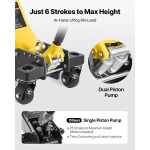 Martinetto idraulico da officina in alluminio e acciaio da 3 tonnellate (6614 libbre) con doppio pistone a sollevamento rapido e pompa di estensione per auto - Product Image 6