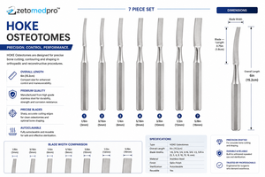 Ensemble d'instruments chirurgicaux orthopédiques HOKE Osteotomes de 3 mm à 16 mm ZETOMEDPRO MA-13-596-602 Manuel - Product Image 3