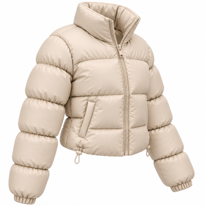 Veste matelassée courte pour femme, couleur unie, col montant, manches longues, manteau d'hiver chaud, léger, en polyester pour l'extérieur - Product Image 3