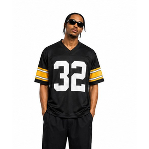 Maillot de football américain noir pour homme, numéro 32, col en V, manches courtes, polyester respirant, coupe classique, toutes saisons - Product Image 3