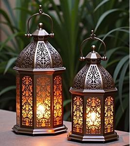 Farol Marroquí Artístico de Metal para Decoración del Hogar Islámico, que Mejora las Atmósferas Espirituales con un Intrincado Patrón Geométrico - Product Image 3