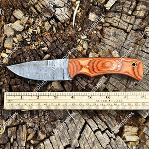 Couteau de chasse professionnel à lame fixe droite en acier Damas forgé à la main, manche intégral, pour camping en extérieur, 4,8 cm, bois Pakka - Product Image 3