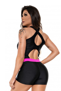 Al por mayor: Conjunto de monos cortos de yoga para mujer, de una pieza, con espalda descubierta y diseño calado, acanalado, deportivo - Product Image 3