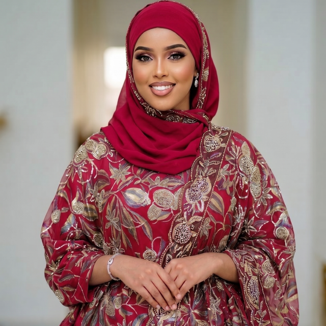 Ruby Red Beaded Fransawi Dirac Full Set Floral Design Premium Occasion Wear Collection