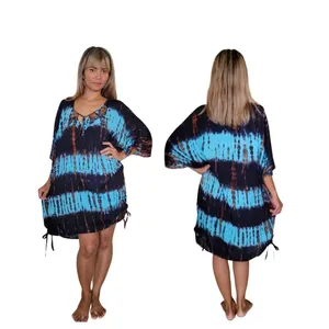 Robe longue en rayonne tie-dye style bohème pour femme, avec col en V et coupe ample et fluide, tunique de plage - Product Image 1