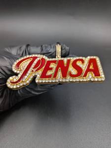 Pendentif PENSA personnalisable avec nom, en moissanite et émail rouge, pour fête, rappeur, hip-hop, en argent sterling 925, bijoux fins, pendentifs et breloques - Product Image 6