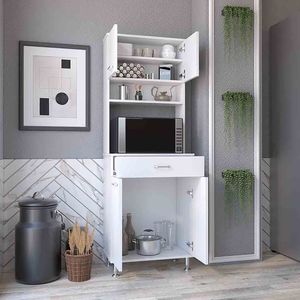 Armadio Dispensa a Quattro Ante da 170 cm con Un Cassetto, Tre Ripiani Interni e Due Ripiani Esterni, Mobile da Cucina per Microonde - Product Image 2