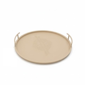 Plateau de service de luxe de style contemporain fini beige avec poignées, collection classique Ramadan et Aïd pour l'hôtellerie et le Majlis - Product Image 1
