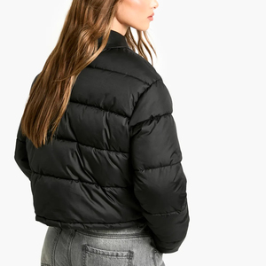 Chaqueta Acolchada Corta Personalizada de Estilo Urbano Casual para Mujer, con Cuello Camisero, Estilo Europeo Americano - Product Image 5
