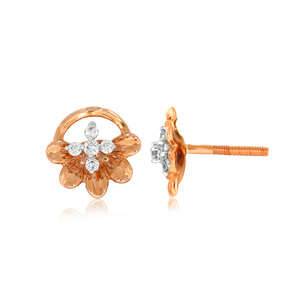 Sleek Flower Diamond <b>Studs</b> 18K <b>Rose</b> <b>Gold</b> Flower <b>Stud</b> <b>Earrings</b> Round Cut Lab Grown Diamond Modern Luxury Jewelry for Women - Product Image 3