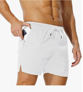 <b>Men</b> White Solid Color Board Shorts Mid Waist Drawstring Quick Dry Casual Swim <b>Trunks</b> with Pockets - Product Image 1