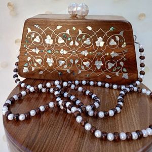 Luxury Arabic <b>MOP</b> Inlay Wooden Evening Clutch With <b>MOP</b> <b>Handle</b> For Wedding Festive Wear Party Premium Fashion Statement Bag Purse - Product Image 4