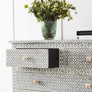 White Bone Inlay <b>Chest</b> of Drawers Premium Handmade Wooden Cabinet for Home Decor - Product Image 5