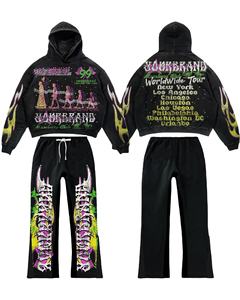 Bordado de alta calidad en logotipo y diseño personalizados Conjunto de sudaderas con capucha y pantalones acampanados para hombres y mujeres Chándal de invierno - Product Image 1