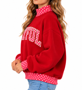 Sudadera navideña personalizada al por mayor para mujer, con cuello simulado, apliques de cristal, bordado, de algodón, de manga larga, estilo oversize - Product Image 6