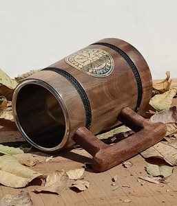 Vaso de Madera Artesanal de Tamaño Personalizado con Diseño de Runas Vikingas y Asa, Estilo Vintage, por Universal Overseas India - Product Image 5