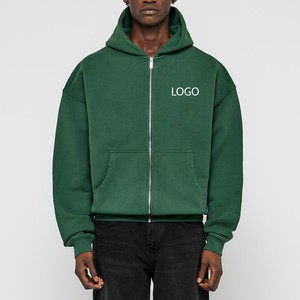 Sudaderas con capucha verde bosque con cremallera completa, 500 GSM, de algodón polar, para hombre, oversize, corte holgado, hombros caídos, logotipo personalizado, ropa urbana, fabricación a granel - Product Image 1