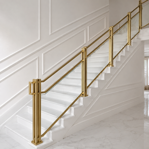 Escalera de mármol blanco de lujo con barandilla de vidrio dorado, escaleras interiores modernas para diseño de interiores de villas, hoteles y casas. - Product Image 2