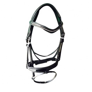 Brida de cuero genuino acolchada suave con logotipo personalizado para carreras de caballos Durable estilo occidental Costura elegante Crystal Brow Precio de fábrica - Product Image 1